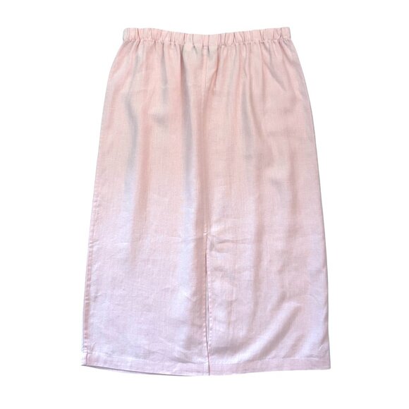 Orvis Pink Linen Midi Skirt Size 16P Elastic Waist Pull-On Y2K Vintage Coastal - Picture 4 of 8